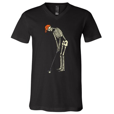 Hilarious Halloween Golfing with Skeleton Sports Golfer V-Neck T-Shirt