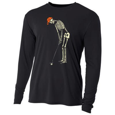 Hilarious Halloween Golfing with Skeleton Sports Golfer Cooling Performance Long Sleeve Crew