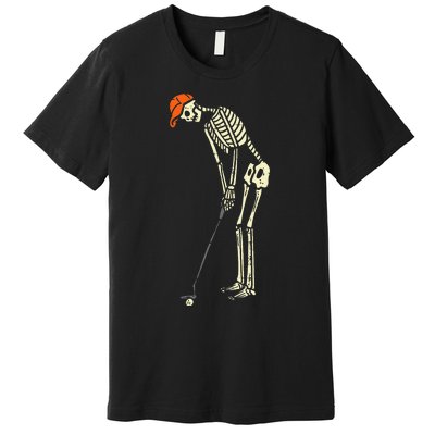 Hilarious Halloween Golfing with Skeleton Sports Golfer Premium T-Shirt