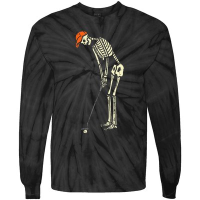 Hilarious Halloween Golfing with Skeleton Sports Golfer Tie-Dye Long Sleeve Shirt