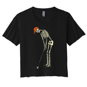 Hilarious Halloween Golfing with Skeleton Sports Golfer Women's Crop Top Tee