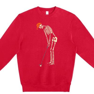 Hilarious Halloween Golfing with Skeleton Sports Golfer Premium Crewneck Sweatshirt