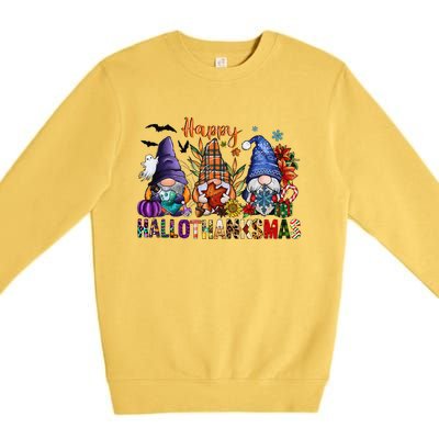 Happy Hallothanksmas Gnomes Halloween Thanksgiving Christmas Premium Crewneck Sweatshirt