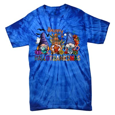 Happy Hallothanksmas Gnomes Halloween Thanksgiving Christmas Tie-Dye T-Shirt