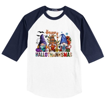 Happy Hallothanksmas Gnomes Halloween Thanksgiving Christmas Baseball Sleeve Shirt