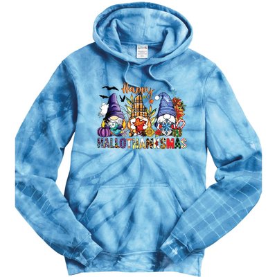 Happy Hallothanksmas Gnomes Halloween Thanksgiving Christmas Tie Dye Hoodie