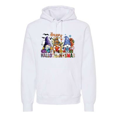 Happy Hallothanksmas Gnomes Halloween Thanksgiving Christmas Premium Hoodie