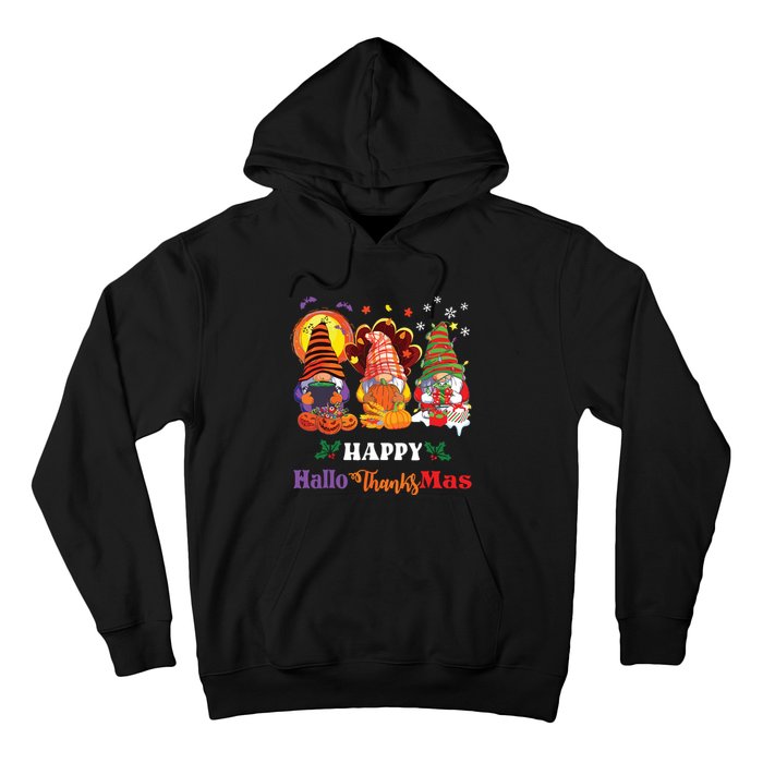 Happy Hallothanksmas Gnome Halloween Thanksgiving Christmas Hoodie