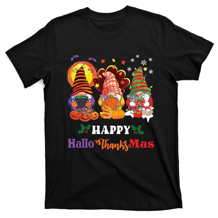 Happy Hallothanksmas Gnome Halloween Thanksgiving Christmas T-Shirt