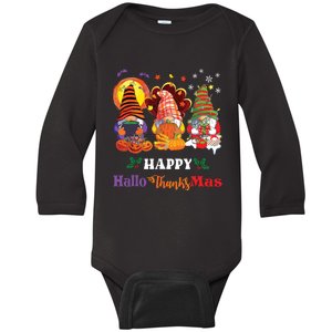 Happy Hallothanksmas Gnome Halloween Thanksgiving Christmas Baby Long Sleeve Bodysuit