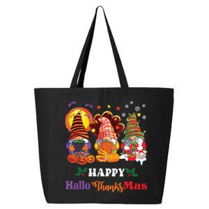 Happy Hallothanksmas Gnome Halloween Thanksgiving Christmas 25L Jumbo Tote