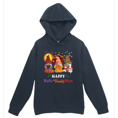 Happy Hallothanksmas Gnome Halloween Thanksgiving Christmas Urban Pullover Hoodie