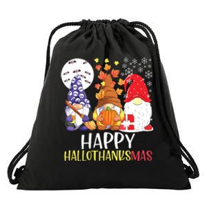 Happy Hallothanksmas Gnomes Drawstring Bag