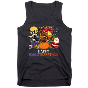 HAPPY HALLOTHANKSMAS GNOME Halloween Thanksgiving Christmas Tank Top