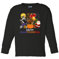 HAPPY HALLOTHANKSMAS GNOME Halloween Thanksgiving Christmas Toddler Long Sleeve Shirt