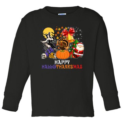 HAPPY HALLOTHANKSMAS GNOME Halloween Thanksgiving Christmas Toddler Long Sleeve Shirt