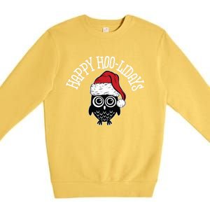 Happy Hoomeaningful Giftlidays Funny Owl Pun Christmas Owl Cute Gift Premium Crewneck Sweatshirt