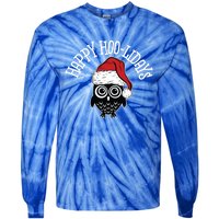 Happy Hoomeaningful Giftlidays Funny Owl Pun Christmas Owl Cute Gift Tie-Dye Long Sleeve Shirt