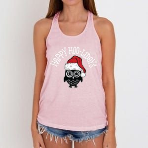 Happy Hoomeaningful Giftlidays Funny Owl Pun Christmas Owl Cute Gift Women's Knotted Racerback Tank