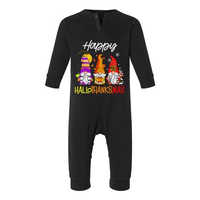 Happy Hallothanksmas Gnomes Halloween Thanksgiving Christmas Infant Fleece One Piece