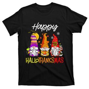 Happy Hallothanksmas Gnomes Halloween Thanksgiving Christmas T-Shirt