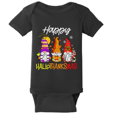 Happy Hallothanksmas Gnomes Halloween Thanksgiving Christmas Baby Bodysuit