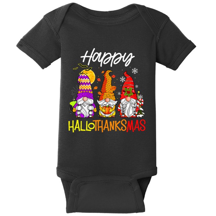 Happy Hallothanksmas Gnomes Halloween Thanksgiving Christmas Baby Bodysuit