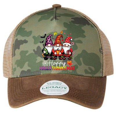 Happy Hallothanksmas Gnomes Lover Halloween Merry Christmas Legacy Tie Dye Trucker Hat