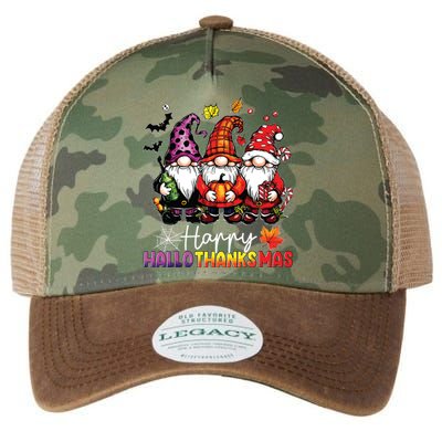 Happy Hallothanksmas Gnomes Lover Halloween Merry Christmas Legacy Tie Dye Trucker Hat