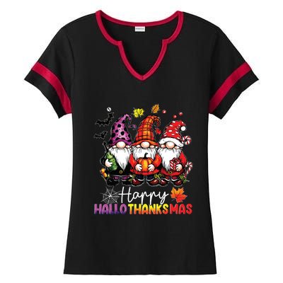 Happy Hallothanksmas Gnomes Lover Halloween Merry Christmas Ladies Halftime Notch Neck Tee