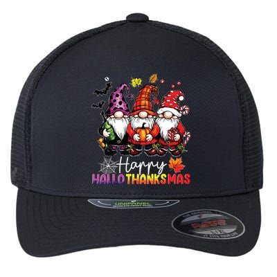 Happy Hallothanksmas Gnomes Lover Halloween Merry Christmas Flexfit Unipanel Trucker Cap