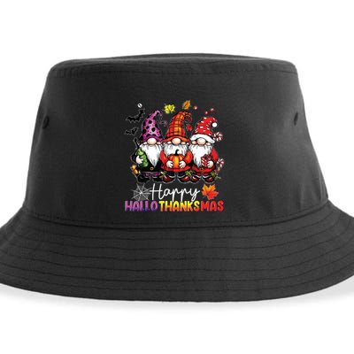 Happy Hallothanksmas Gnomes Lover Halloween Merry Christmas Sustainable Bucket Hat