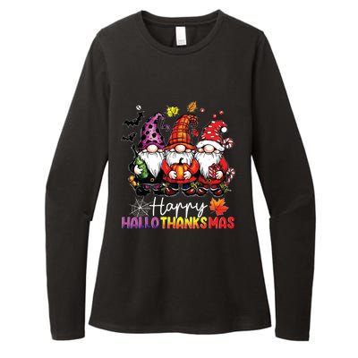 Happy Hallothanksmas Gnomes Lover Halloween Merry Christmas Womens CVC Long Sleeve Shirt