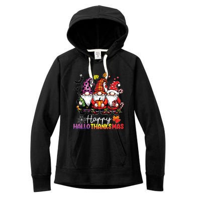 Happy Hallothanksmas Gnomes Lover Halloween Merry Christmas Women's Fleece Hoodie