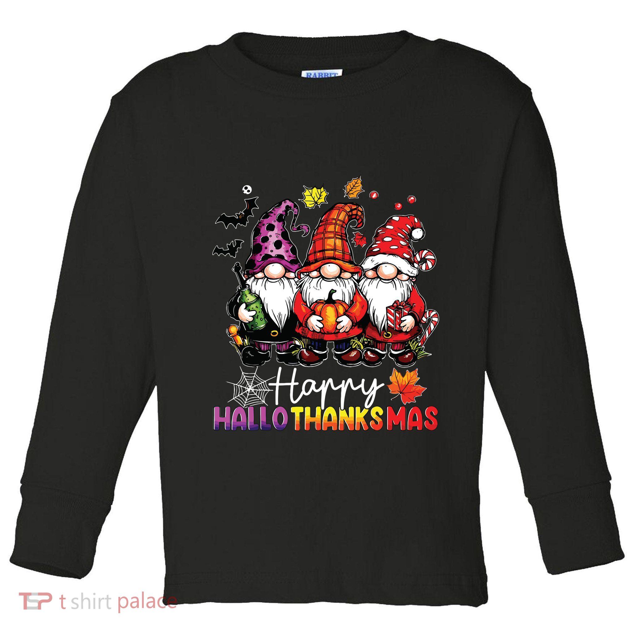 Happy Hallothanksmas Gnomes Lover Halloween Merry Christmas Toddler Long Sleeve Shirt
