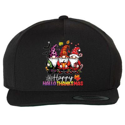 Happy Hallothanksmas Gnomes Lover Halloween Merry Christmas Wool Snapback Cap