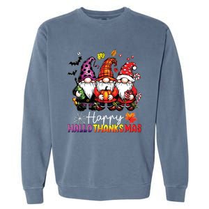 Happy Hallothanksmas Gnomes Lover Halloween Merry Christmas Garment-Dyed Sweatshirt