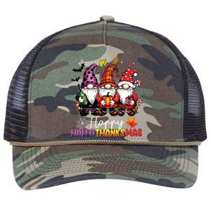 Happy Hallothanksmas Gnomes Lover Halloween Merry Christmas Retro Rope Trucker Hat Cap