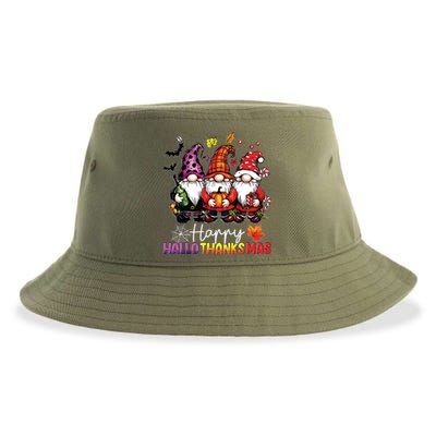 Happy Hallothanksmas Gnomes Lover Halloween Merry Christmas Sustainable Bucket Hat