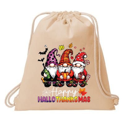 Happy Hallothanksmas Gnomes Lover Halloween Merry Christmas Drawstring Bag