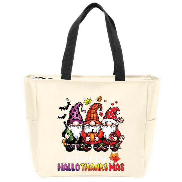 Happy Hallothanksmas Gnomes Lover Halloween Merry Christmas Zip Tote Bag