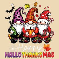 Happy Hallothanksmas Gnomes Lover Halloween Merry Christmas Zip Tote Bag
