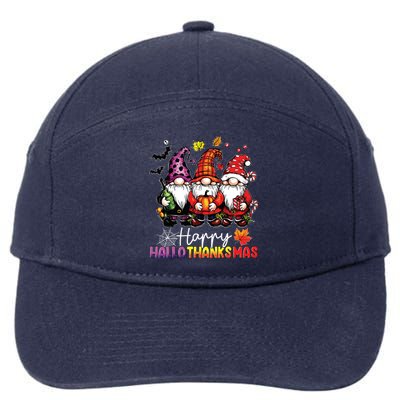 Happy Hallothanksmas Gnomes Lover Halloween Merry Christmas 7-Panel Snapback Hat