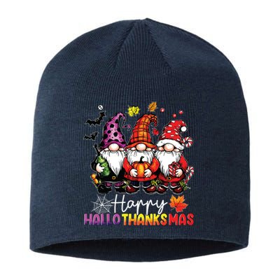 Happy Hallothanksmas Gnomes Lover Halloween Merry Christmas Sustainable Beanie