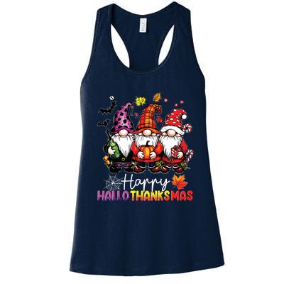 Happy Hallothanksmas Gnomes Lover Halloween Merry Christmas Women's Racerback Tank