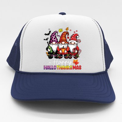 Happy Hallothanksmas Gnomes Lover Halloween Merry Christmas Trucker Hat