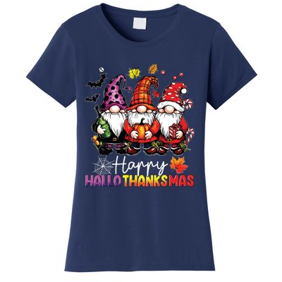 Happy Hallothanksmas Gnomes Lover Halloween Merry Christmas Women's T-Shirt