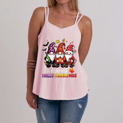 Happy Hallothanksmas Gnomes Lover Halloween Merry Christmas Women's Strappy Tank