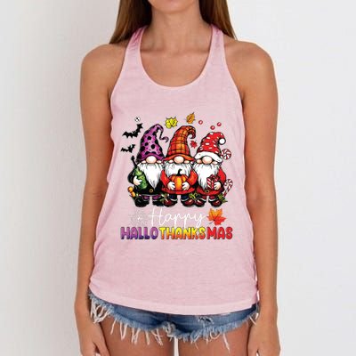 Happy Hallothanksmas Gnomes Lover Halloween Merry Christmas Women's Knotted Racerback Tank