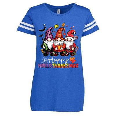 Happy Hallothanksmas Gnomes Lover Halloween Merry Christmas Enza Ladies Jersey Football T-Shirt